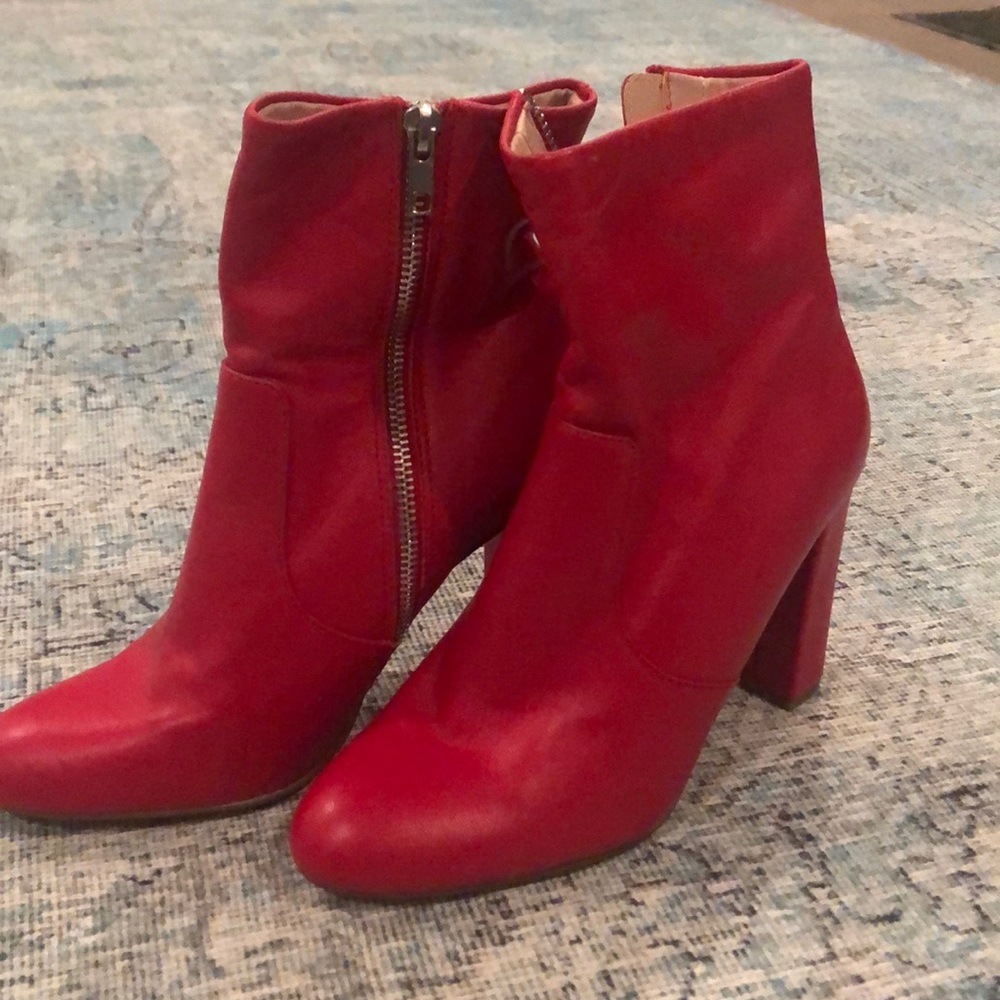 Steve Madden red leather ankle boots.